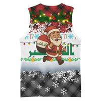 Iraq Christmas Basketball Jersey with Santa Carrying Gift Bag Flag Garland and Snowflake Plaid Pattern - Wonder Print Shop