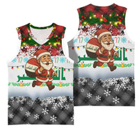 Iraq Christmas Basketball Jersey with Santa Carrying Gift Bag Flag Garland and Snowflake Plaid Pattern - Wonder Print Shop