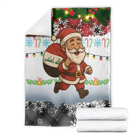Iraq Christmas Blanket with Santa Carrying Gift Bag Flag Garland and Snowflake Plaid Pattern - Wonder Print Shop