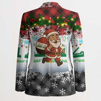 Iraq Christmas Blazer with Santa Carrying Gift Bag Flag Garland and Snowflake Plaid Pattern - Wonder Print Shop