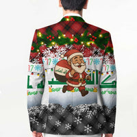 Iraq Christmas Blazer with Santa Carrying Gift Bag Flag Garland and Snowflake Plaid Pattern - Wonder Print Shop