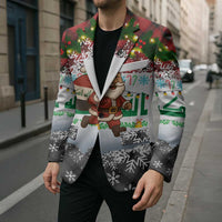 Iraq Christmas Blazer with Santa Carrying Gift Bag Flag Garland and Snowflake Plaid Pattern - Wonder Print Shop