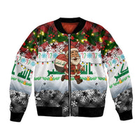 Iraq Christmas Bomber Jacket with Santa Carrying Gift Bag Flag Garland and Snowflake Plaid Pattern - Wonder Print Shop