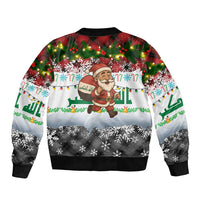 Iraq Christmas Bomber Jacket with Santa Carrying Gift Bag Flag Garland and Snowflake Plaid Pattern - Wonder Print Shop