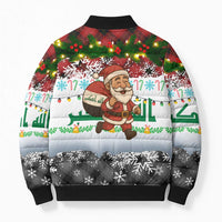 Iraq Christmas Bomber Puffer Jacket with Santa Carrying Gift Bag Flag Garland and Snowflake Plaid Pattern - Wonder Print Shop