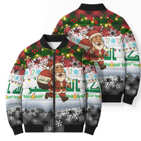 Iraq Christmas Bomber Puffer Jacket with Santa Carrying Gift Bag Flag Garland and Snowflake Plaid Pattern - Wonder Print Shop