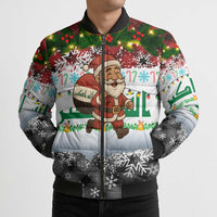 Iraq Christmas Bomber Puffer Jacket with Santa Carrying Gift Bag Flag Garland and Snowflake Plaid Pattern - Wonder Print Shop