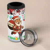 Iraq Christmas 4 in 1 Can Cooler Tumbler with Santa Carrying Gift Bag Flag Garland and Snowflake Plaid Pattern - Wonder Print Shop