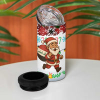Iraq Christmas 4 in 1 Can Cooler Tumbler with Santa Carrying Gift Bag Flag Garland and Snowflake Plaid Pattern - Wonder Print Shop