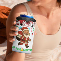 Iraq Christmas 4 in 1 Can Cooler Tumbler with Santa Carrying Gift Bag Flag Garland and Snowflake Plaid Pattern - Wonder Print Shop