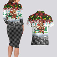 Iraq Christmas Couples Matching Long Sleeve Bodycon Dress and Hawaiian Shirt with Santa Carrying Gift Bag Flag Garland and Snowflake Plaid Pattern - Wonder Print Shop