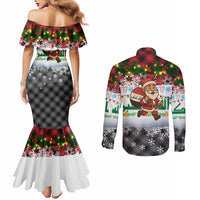 Iraq Christmas Couples Matching Mermaid Dress and Long Sleeve Button Shirt with Santa Carrying Gift Bag Flag Garland and Snowflake Plaid Pattern - Wonder Print Shop