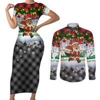 Iraq Christmas Couples Matching Short Sleeve Bodycon Dress and Long Sleeve Button Shirt with Santa Carrying Gift Bag Flag Garland and Snowflake Plaid Pattern - Wonder Print Shop