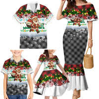 Iraq Christmas Family Matching Mermaid Dress and Hawaiian Shirt with Santa Carrying Gift Bag Flag Garland and Snowflake Plaid Pattern - Wonder Print Shop
