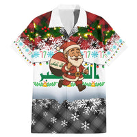 Iraq Christmas Family Matching Mermaid Dress and Hawaiian Shirt with Santa Carrying Gift Bag Flag Garland and Snowflake Plaid Pattern - Wonder Print Shop