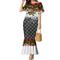 Iraq Christmas Family Matching Mermaid Dress and Hawaiian Shirt with Santa Carrying Gift Bag Flag Garland and Snowflake Plaid Pattern - Wonder Print Shop