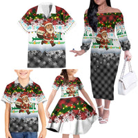 Iraq Christmas Family Matching Off The Shoulder Long Sleeve Dress and Hawaiian Shirt with Santa Carrying Gift Bag Flag Garland and Snowflake Plaid Pattern - Wonder Print Shop