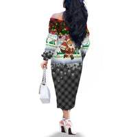 Iraq Christmas Family Matching Off The Shoulder Long Sleeve Dress and Hawaiian Shirt with Santa Carrying Gift Bag Flag Garland and Snowflake Plaid Pattern - Wonder Print Shop