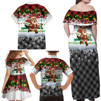Iraq Christmas Family Matching Off Shoulder Maxi Dress and Hawaiian Shirt with Santa Carrying Gift Bag Flag Garland and Snowflake Plaid Pattern - Wonder Print Shop