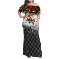 Iraq Christmas Family Matching Off Shoulder Maxi Dress and Hawaiian Shirt with Santa Carrying Gift Bag Flag Garland and Snowflake Plaid Pattern - Wonder Print Shop