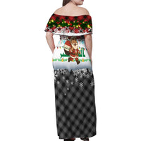 Iraq Christmas Family Matching Off Shoulder Maxi Dress and Hawaiian Shirt with Santa Carrying Gift Bag Flag Garland and Snowflake Plaid Pattern - Wonder Print Shop