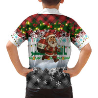 Iraq Christmas Family Matching Off Shoulder Short Dress and Hawaiian Shirt with Santa Carrying Gift Bag Flag Garland and Snowflake Plaid Pattern - Wonder Print Shop