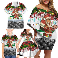 Iraq Christmas Family Matching Off Shoulder Short Dress and Hawaiian Shirt with Santa Carrying Gift Bag Flag Garland and Snowflake Plaid Pattern - Wonder Print Shop