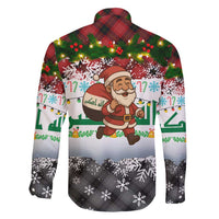 Iraq Christmas Family Matching Off Shoulder Short Dress and Hawaiian Shirt with Santa Carrying Gift Bag Flag Garland and Snowflake Plaid Pattern - Wonder Print Shop