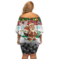 Iraq Christmas Family Matching Off Shoulder Short Dress and Hawaiian Shirt with Santa Carrying Gift Bag Flag Garland and Snowflake Plaid Pattern - Wonder Print Shop