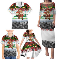 Iraq Christmas Family Matching Puletasi and Hawaiian Shirt with Santa Carrying Gift Bag Flag Garland and Snowflake Plaid Pattern - Wonder Print Shop