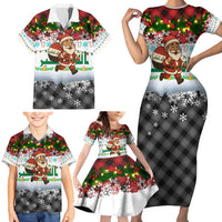 Iraq Christmas Family Matching Short Sleeve Bodycon Dress and Hawaiian Shirt with Santa Carrying Gift Bag Flag Garland and Snowflake Plaid Pattern - Wonder Print Shop