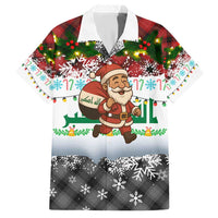 Iraq Christmas Family Matching Short Sleeve Bodycon Dress and Hawaiian Shirt with Santa Carrying Gift Bag Flag Garland and Snowflake Plaid Pattern - Wonder Print Shop