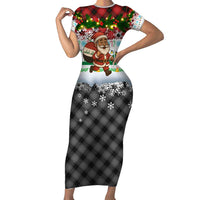Iraq Christmas Family Matching Short Sleeve Bodycon Dress and Hawaiian Shirt with Santa Carrying Gift Bag Flag Garland and Snowflake Plaid Pattern - Wonder Print Shop