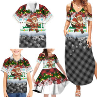 Iraq Christmas Family Matching Summer Maxi Dress and Hawaiian Shirt with Santa Carrying Gift Bag Flag Garland and Snowflake Plaid Pattern - Wonder Print Shop