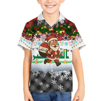 Iraq Christmas Family Matching Summer Maxi Dress and Hawaiian Shirt with Santa Carrying Gift Bag Flag Garland and Snowflake Plaid Pattern - Wonder Print Shop