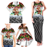 Iraq Christmas Family Matching Tank Maxi Dress and Hawaiian Shirt with Santa Carrying Gift Bag Flag Garland and Snowflake Plaid Pattern - Wonder Print Shop