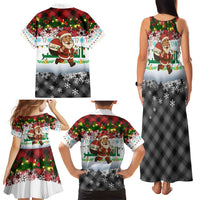 Iraq Christmas Family Matching Tank Maxi Dress and Hawaiian Shirt with Santa Carrying Gift Bag Flag Garland and Snowflake Plaid Pattern - Wonder Print Shop