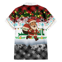 Iraq Christmas Hawaiian Shirt with Santa Carrying Gift Bag Flag Garland and Snowflake Plaid Pattern - Wonder Print Shop