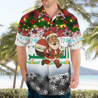 Iraq Christmas Hawaiian Shirt with Santa Carrying Gift Bag Flag Garland and Snowflake Plaid Pattern - Wonder Print Shop