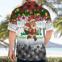 Iraq Christmas Hawaiian Shirt with Santa Carrying Gift Bag Flag Garland and Snowflake Plaid Pattern - Wonder Print Shop