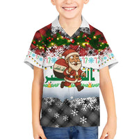 Iraq Christmas Hawaiian Shirt with Santa Carrying Gift Bag Flag Garland and Snowflake Plaid Pattern - Wonder Print Shop