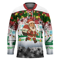 Iraq Christmas Hockey Jersey with Santa Carrying Gift Bag Flag Garland and Snowflake Plaid Pattern - Wonder Print Shop