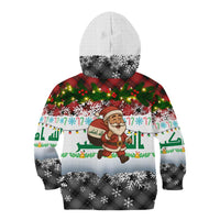 Iraq Christmas Kid Hoodie with Santa Carrying Gift Bag Flag Garland and Snowflake Plaid Pattern - Wonder Print Shop