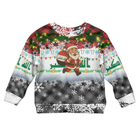 Iraq Christmas Kid Ugly Christmas Sweater with Santa Carrying Gift Bag Flag Garland and Snowflake Plaid Pattern - Wonder Print Shop
