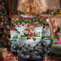 Iraq Christmas Kid Ugly Christmas Sweater with Santa Carrying Gift Bag Flag Garland and Snowflake Plaid Pattern - Wonder Print Shop