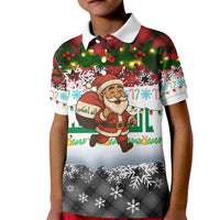 Iraq Christmas Kid Polo Shirt with Santa Carrying Gift Bag Flag Garland and Snowflake Plaid Pattern - Wonder Print Shop