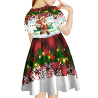 Iraq Christmas Kid Short Sleeve Dress with Santa Carrying Gift Bag Flag Garland and Snowflake Plaid Pattern - Wonder Print Shop