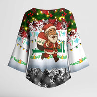 Iraq Christmas Kimono Sleeve Blouse with Santa Carrying Gift Bag Flag Garland and Snowflake Plaid Pattern - Wonder Print Shop