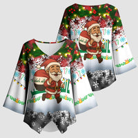 Iraq Christmas Kimono Sleeve Blouse with Santa Carrying Gift Bag Flag Garland and Snowflake Plaid Pattern - Wonder Print Shop