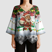 Iraq Christmas Kimono Sleeve Blouse with Santa Carrying Gift Bag Flag Garland and Snowflake Plaid Pattern - Wonder Print Shop